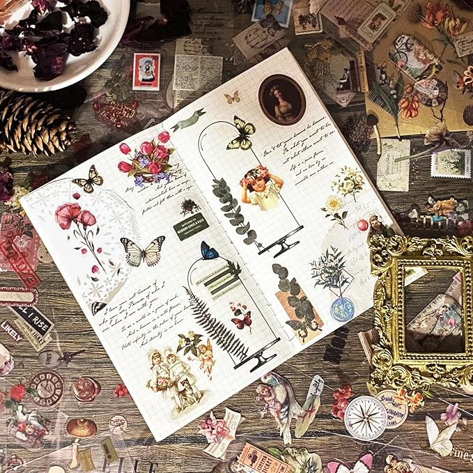 455pcs Natural Stickers for Scrapbooking, Plants Flowers Butterfly Mushroom People Aesthetic Scrapbook Stickers for Junk Journal Supplies, Decals Floral Botanical Journaling Sticker for Art Crafts