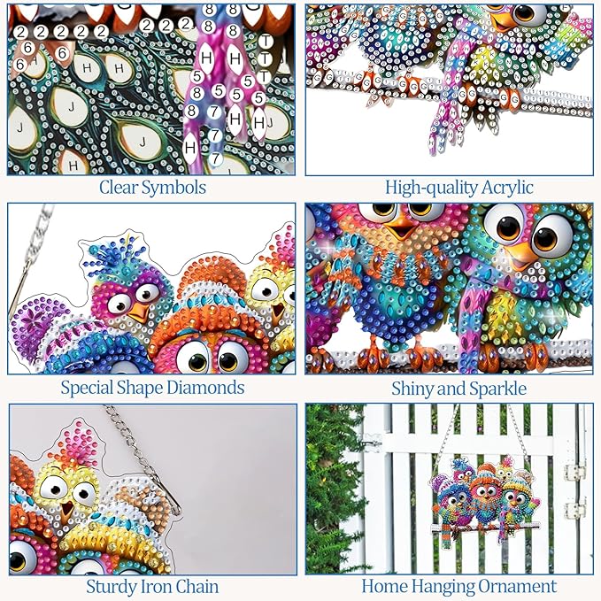 CEOVR Winter Bird Hanging Diamond Painting, Birds Special Shape Diamond Art for Adults, Winter Christmas DIY Gem Art, Acrylic Home Garden Decor with Chain, Box Kit 7.87x6.79In