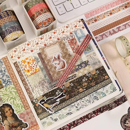 Fantasy Washi Tape Set - 5 Rolls Texture Arts Adhesive Tapes Basic Patterns Decorative Masking Tape Sets for Craft, Kids, Scrapbook, DIY, Gift Wrapping (6-Summer Fields)