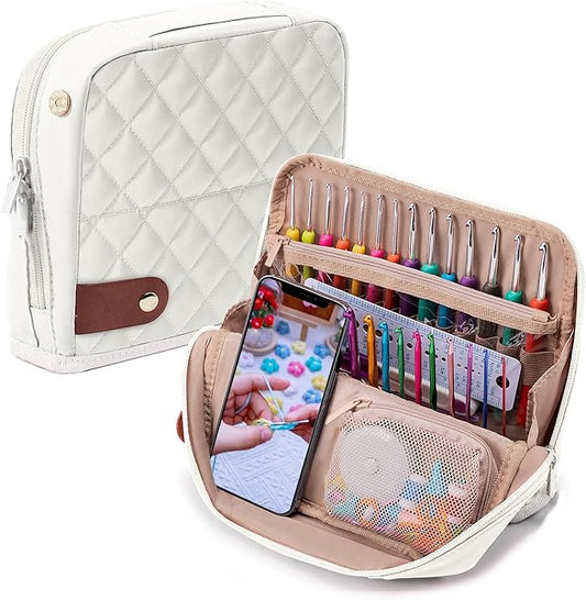 Empty Crochet Hook Case - Stand Up Organizer with 30 Slots for Hooks & Needles, Crochet Accessories Kit for Lovers & Beginners