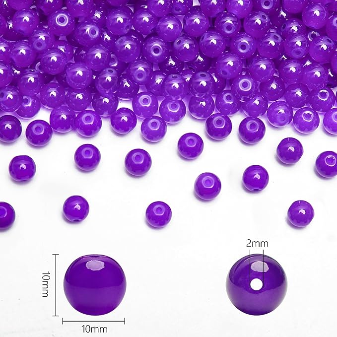 80PCs 10mm Deep Purple Jade Glass Beads Bulk, Round Smooth Hole Glass Crystal Beads for Jewelry Making, DIY Bracelets, Necklaces, Bag Charms, Keychains and Craft Projects