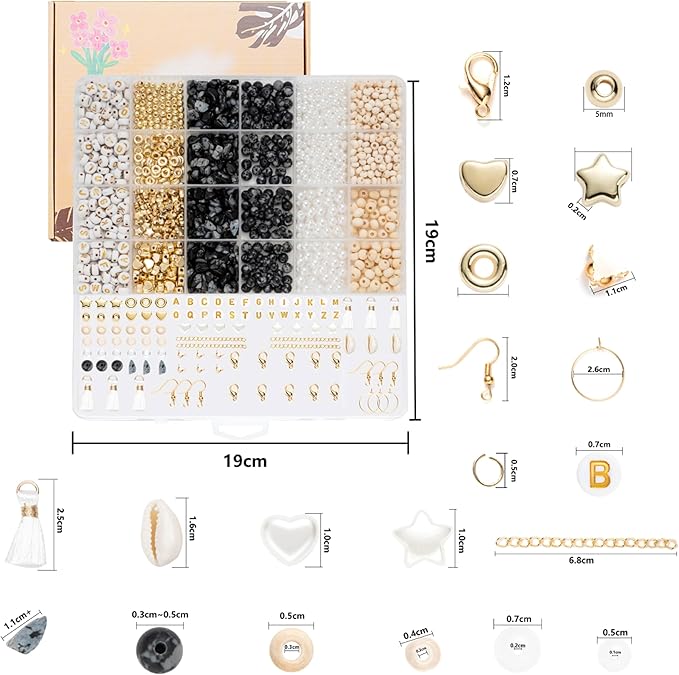 xylise jewelry making supplies kit natural stone beads for irregular natural stone with for diy craft bracelet necklace earrings for adults (black white)