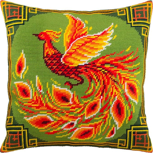 Chinese Bird. Needlepoint Kit. Throw Pillow 16×16 Inches. Printed Tapestry Canvas, European Quality