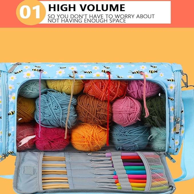 Yarn Bag with Holes for Crochet, Traveling Yarn Storage Organizer Crochet Bag and Tote for Crochet Supplies, Store Huge Amount of Stuff, Carry-on Carrier Bag Case Gifts for People Who Crochet