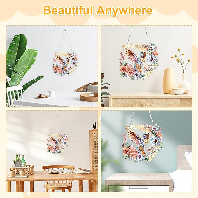 TOSTOG Bird Wreath Diamond Art Pendant Kits for Adult, Flower Diamond Painting Hanging Kit for Beginners, 5D DIY Crafts Gem Art, Waterproof Full Accessories for Home Decor Idea 20 * 20 cm/8 * 8 in