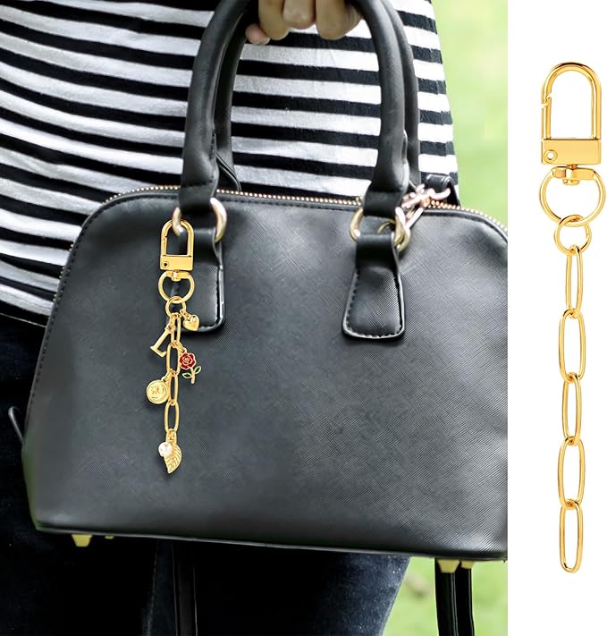 Hzopcw 20pcs Gold Keychain Making Kit, Key Ring Swivel Snap Hook Chains, Alloy Extender Keychain Bag Charm Kits for DIY Crafts Jewelry Making Handbag Purses- A Style