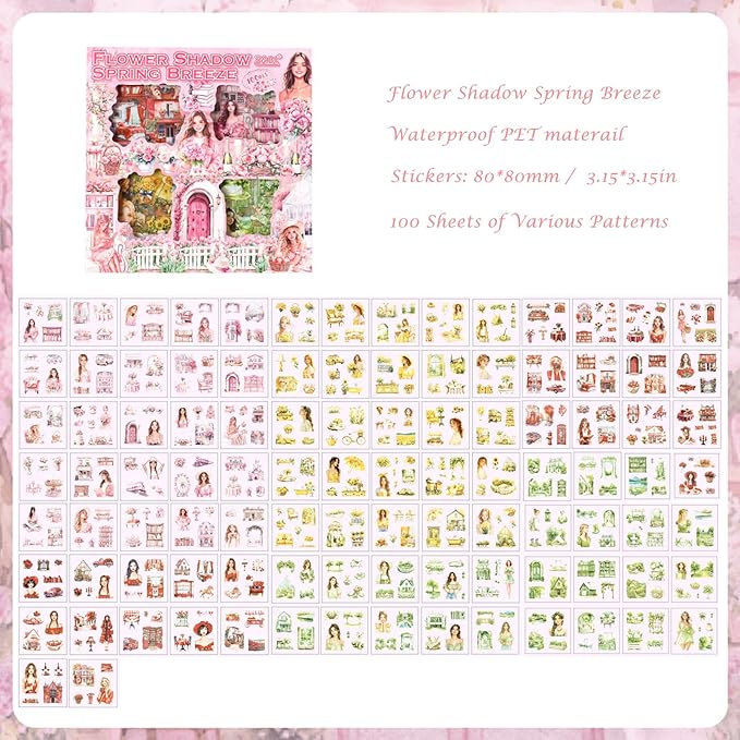 500PCS Scrapbook Stickers Kit, Vintage Flowers House People Transparent Waterproof Stickers Set for Scrapbooking Supplies, Aesthetic Junk Journals for DIY Art Crafts, Laptop, Water Bottle, Card Making