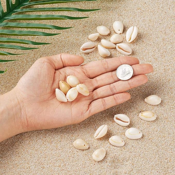 Cheriswelry 50pcs White Natural Spiral Shell Beads Sea Shells Beach Spacer Beads Charms Cowrie Shells Loose Beads 17~22mm 1mm Hole for Summer DIY Earring Bracelet Necklace Jewelry Making