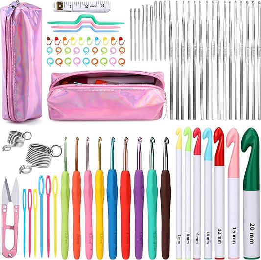 Yizzvb 87 Pcs Crochet Hooks Set, Aluminum Crochet Hooks, Ergonomic Crochet Needles and Stitch Markers, Crochet Needle Kit with Case for Sewing DIY Craft, Extra Long  Knitting Needles