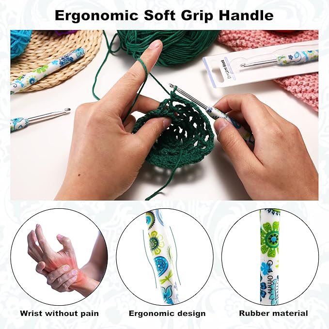 10mm Looen Crochet Hook, Ergonomic Handle for Arthritic Hands, Soft Rubber Grip Extra Long  Knitting Needles for Crochet Beginners, Knitting Enthusiasts (10mm)
