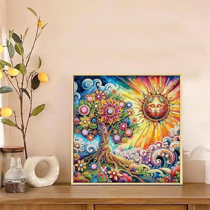 LazyFold Diamond Art Painting Kits for Adults, 5D Special Shape Diamond Art Kits for Beginners, Crystal Rhinestones Diamond Art Painting for Home Wall Decoration Gift 12×12inch, Sun and The Tree