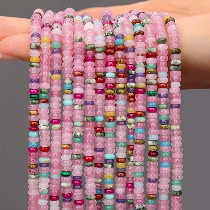 2 Strands (300PCs) Mix Color Rondelle Beads, 2 * 4mm Gemstone Loose Spacer Abacus Disk Beads for DIY Bracelet Necklace Earrings Jewelry Making, Craft Supplies Beading Kit (Type 2)