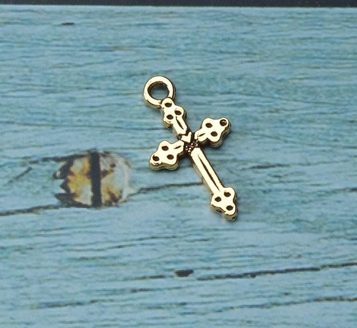 50 Pcs Vintage Crucifix Pendants Beading Charms with Hole Metal Religious Antique Silver Gold Bulk Cross for Jewelry Making Kit DIY Bracelet Necklace Earring Keychain Accessories Supplies