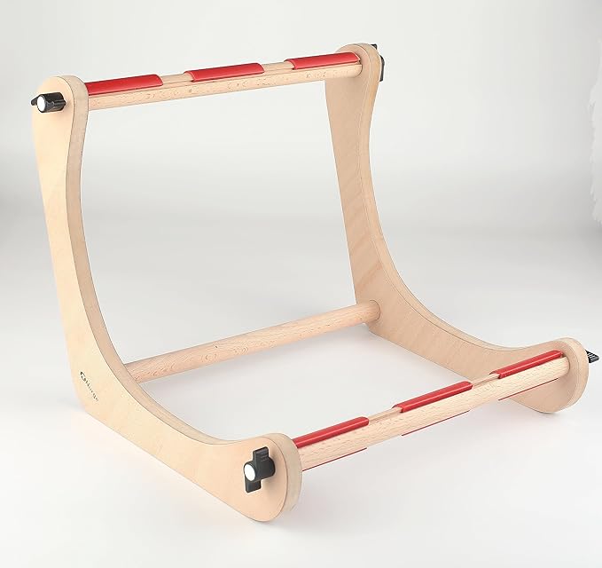nurge adjustable embroidery table stand, cross stitch hoop stand for lap or table top cross stitch or tapestry , embroidery hoop holder. hand polished natural wood 190-3 ( 30cm )