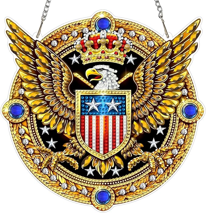 MXJSUA Crown Eagle Diamond Painting Art Window Suncatchers, Diamond Art Kits for Adults Hanging Ornaments with Chain, 5D Special Shape Crystal Diamond Pendant Accessories for Decor Gift 8x8 Inch