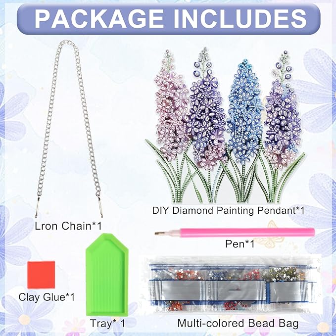 AiYuanzsh Diamond Painting Suncatcher Hanging Kit, Special Shaped Lavender Flowers DIY Diamond Art Pendant for Adults, Window & Wall Decor, 5D Crystal Diamond Art Kit