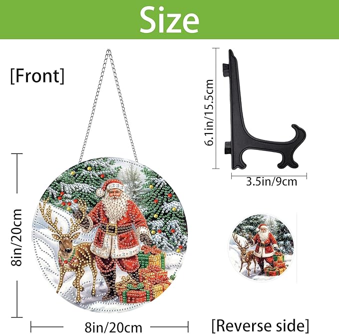 Wergund Christmas Diamond Art Hanging Kits, Hanging Diamond Art Santa Claus, Acrylic Special Shaped Rhinestone, Window Hanging Pendants for Home Wall Garden Front Door Outdoor Decor Gift(Christmas)