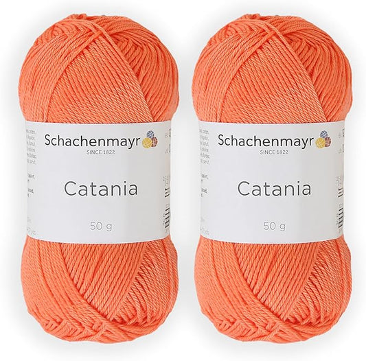 2 Skein/Pack Schachenmayr (SMC) Catania Originals Yarn, Each Ball 1.76 Oz (50gr) / 136 Yards (125 m), 100% Mercerized Cotton for Knitting and Crochet Yarn, Sport Weight, 410 - Coral