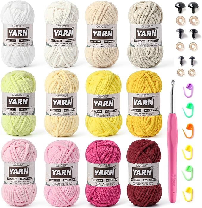 12 Pack Bulky Velvet Chenille Yarn, Baby Yarn for Crocheting Soft Blanket, 1200g(657.6yds) Chunky Crochet Yarn, Thick Multicolor Yarn for Crocheting Amigurumi, Crafts, Home Decor D