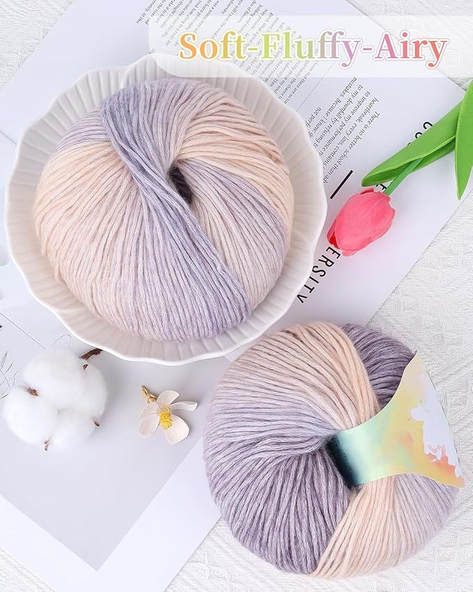 Coopay Yarn for Crocheting Knitting, Gradient Cake Yarns, 2 × 3.53oz - 240yds - 50% Cotton 50% Acrylic Ombre Yarns, Crochet Yarn for Blankets, Shawls, Scarves (113 Camel Bell)