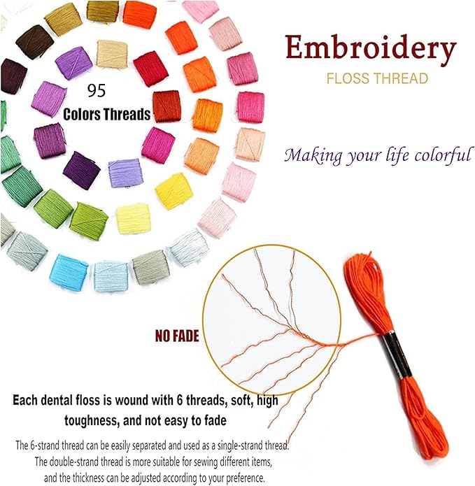 XMZCOLA Embroidery kit for Beginners Adults,1200 Pcs + Friendship Bracelet String Kits with Storage Box,95 Colors Embroidery Thread and 1000 Crafts Beads,Embroidery Floss and Accessories