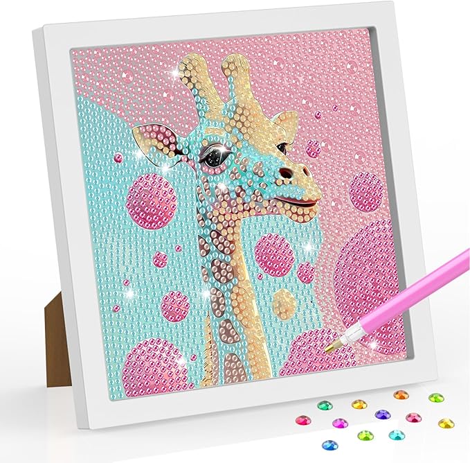 SENQAO Giraffe Diamond Art Kit for Adults with Frame Art and Crafts for Adults Ages 6-8 -10-12 Easy to DIY Diamond Art for Adults and Adult Beginners Home Wall Decoration 7.1x7.1inch