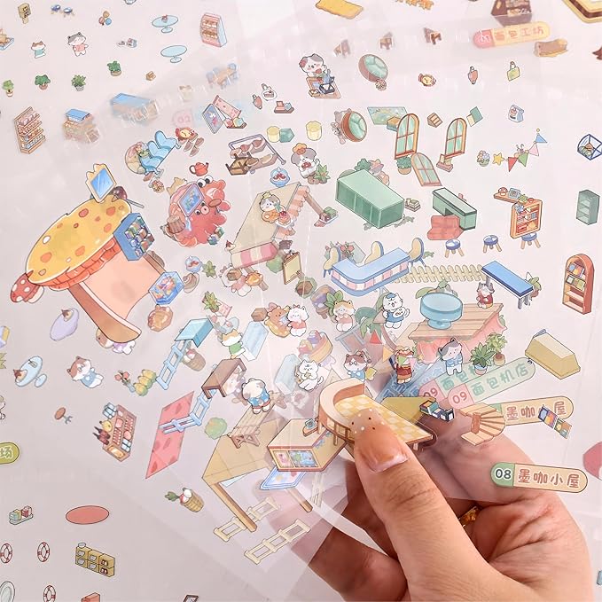 10 Sets DIY 3D House Stickers, Scene Miniature Sticker Book, Cute Cartoon Scenes for Women Girls Teen Kids, Make Your Own Sticker, Fun Room BookRelief Stress Pass The Time