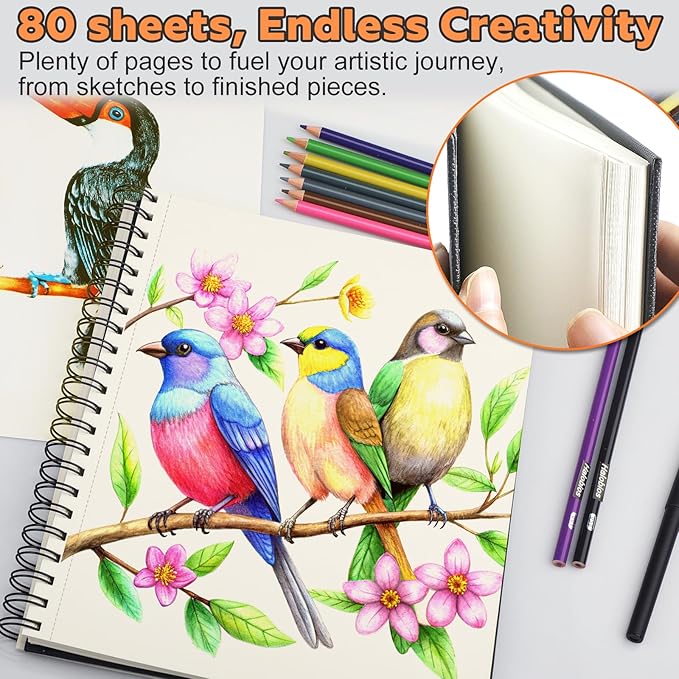 Joibabe 5.5" x 8.5" Sketch Book ，2 Pack 80-Sheets (68lb/100gsm)，Double-Sided Hardbound Sketchbook, Spiral Bound,Acid Free Paper Painting Drawing Writing Sketching Pad for Kids Adult Teens Girls Boys