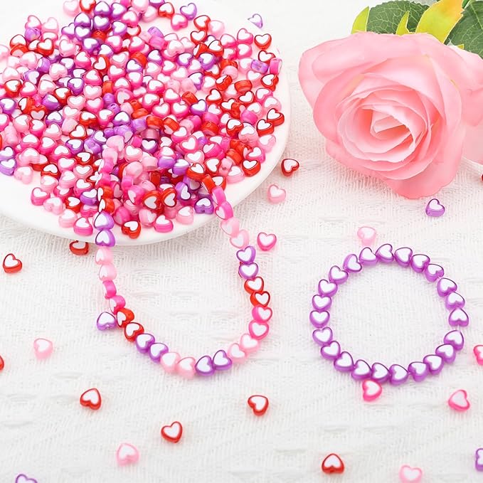 700 Pieces Valentine’s Day Heart Beads, Assorted Colors Acylic Heart Bead for Bracelet Making Kit Jewelry Necklace Earring Making DIY Crafts