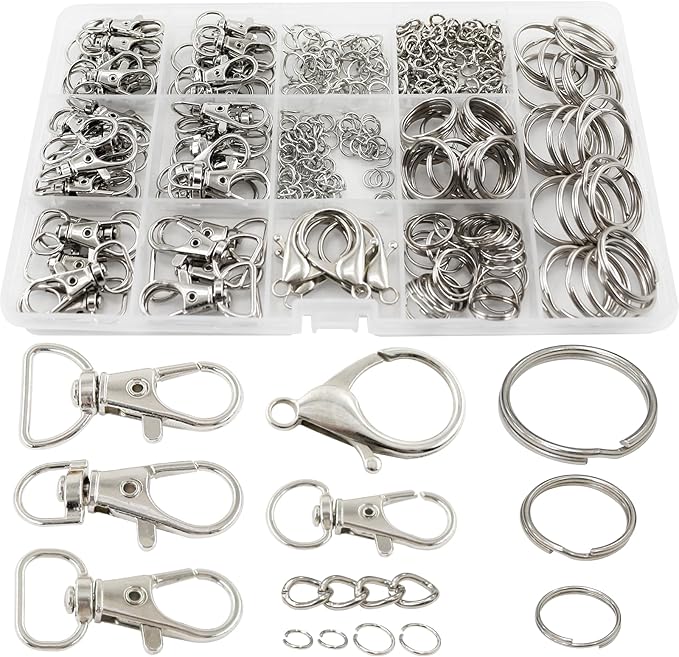 325pcs Keychain Making Kit Keychain Clips with Swivel Clasp Hooks Key Rings Lobster Clasps Open Jump Rings Extender Chains for DIY Crafts, Necklace Bracelet Jewelry Purse Making Supplies