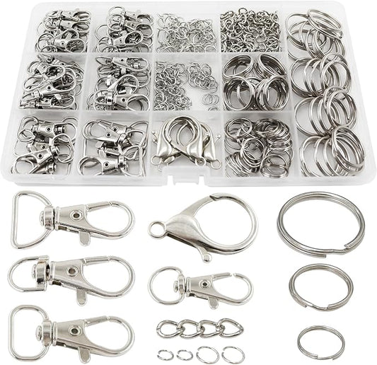 325pcs Keychain Making Kit Keychain Clips with Swivel Clasp Hooks Key Rings Lobster Clasps Open Jump Rings Extender Chains for DIY Crafts, Necklace Bracelet Jewelry Purse Making Supplies