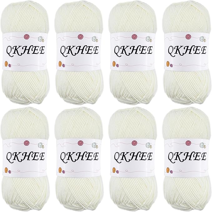 Yarn for Crocheting and Knitting 8 * 1.76 Oz (50G) /195yd, Fine/Fingering Weight (1), 60% Cotton 40% Acrylic Soft Yarn kit for Making Granny Squares and amigurumi (MilkyWhite)
