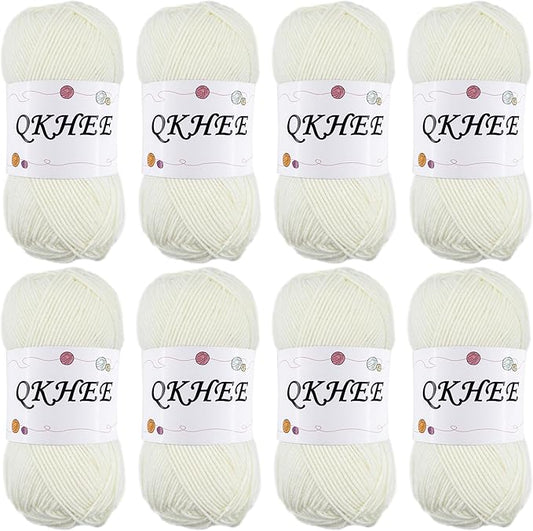 Yarn for Crocheting and Knitting 8 * 1.76 Oz (50G) /195yd, Fine/Fingering Weight (1), 60% Cotton 40% Acrylic Soft Yarn kit for Making Granny Squares and amigurumi (MilkyWhite)