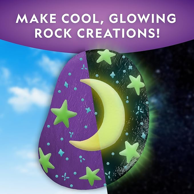 NATIONAL GEOGRAPHIC Glow in the Dark Rock Painting Kit - Arts & Crafts Kit for Kids, Decorate 15 River Rocks with 15 Paints & More Art Supplies, Outdoor Toys for Girls and Boys, Easter Basket Stuffers