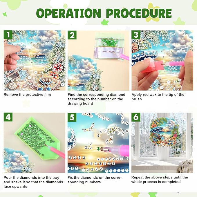 MAXBYE DIY Diamond Art Kits for Adults Hanging Pendant Summer Beach, Painting Diamond Gem Art Hanging Kits for Beginners Gift Window Wall Door Decoration
