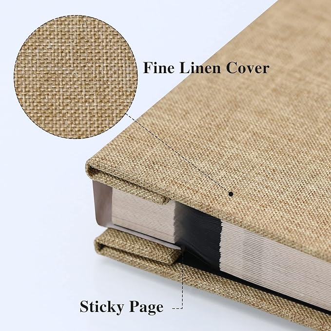 Vienrose Photo Album Self Adhesive 13x12.6 for 600 Photos Linen Scrapbook 120 Pages Khaki