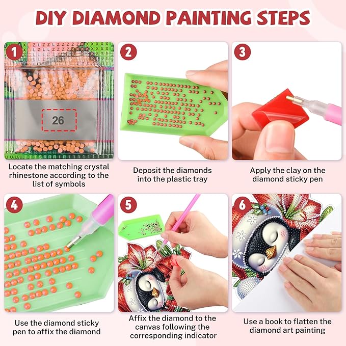 Bowetile Christmas Diamond Art Hanging Kits for Adults, Penguin Diamond Art Suncatchers, 5D Special Shape Diamond Painting Pendant Window Ornament Christmas Gifts for Home Door Wall Decor