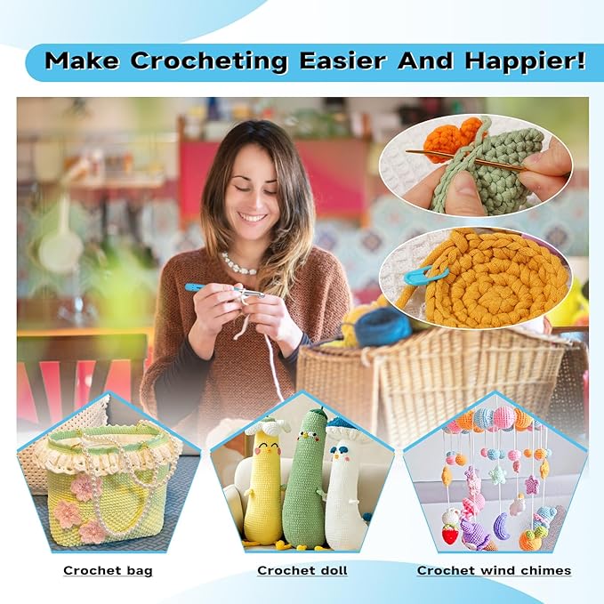 Mayboos 5 Sizes Crochet Hook Set, Large Crochet Hooks Yarn Needle Kits Knitting Needles with Ergonomic Handles for Crocheters Beginners