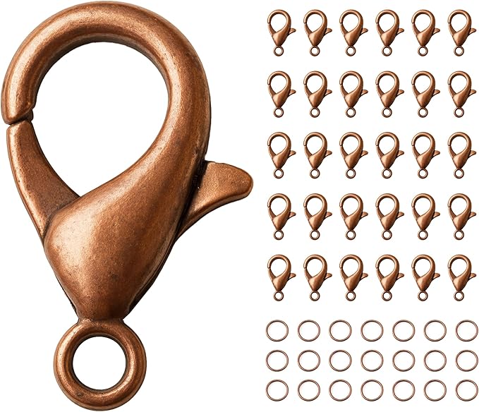 Mandala Crafts 12mm Antique Copper Color Metal Lobster Clasps for Jewelry Making - 100 Lobster Claw Clasps with Jump Rings Jewelry Findings Kit for Necklaces Bracelets Charms Fasteners