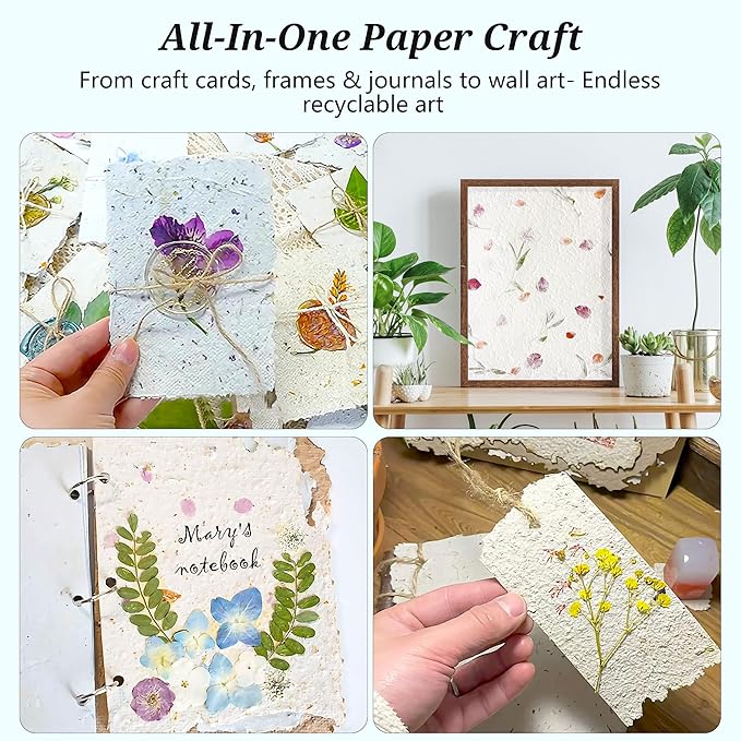 Aboofx Paper Making Kit, A5 & A6 Size Paper Making Screen Frame Kit, Wooden Mold and Deckle with Mesh, Absorbent Papers, Sponge and Confetti, DIY Handmade Papers Making Supplies Gift for Craft Lovers