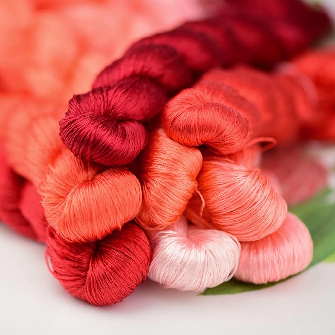 Natural Silk Thread – 13 Colors, 110m Each, Handmade Silk Embroidery Floss for Hand Embroidery, Cross-Stitch, and Needlework Projects