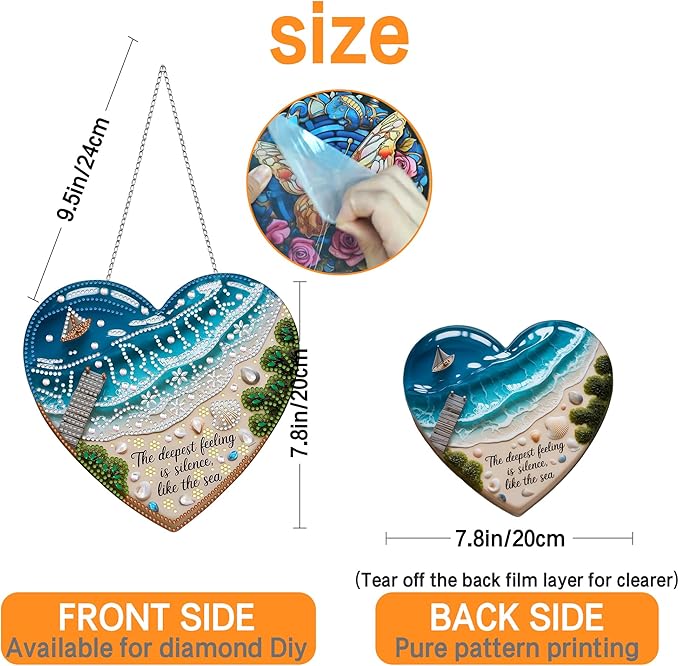 Ginfonr Diamond Painting Kits Hanging Pendant, Ocean Diamond Art Kits for Adults, Special Shaped Rhinestone Valentine's Day Diamond Art, Double Sided Hanging Kits for Garden Wall Window 8 x 8 inch