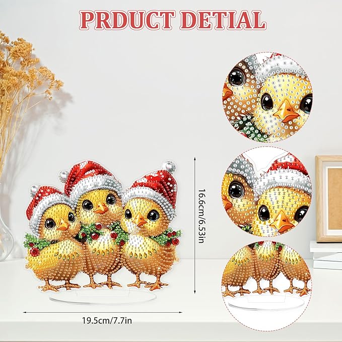 KEYIFA Diamond Painting Desktop Ornament, DIY Christmas Chick Diamond Art for Adults Beginner, Xmas Gem Arts Table Decor Special Shaped Rhinestone Crafts Home Desk Decoration Gift, Double Sided
