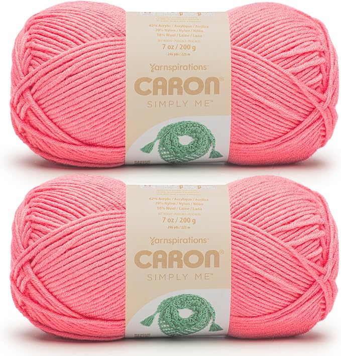Caron Simply Me Pretty in Pink Yarn - 2 Pack of 200g / 7oz - 62% Acrylic 20% Nylon 18% Wool - #5 Bulky - 246Yards - Knitting/Crochet