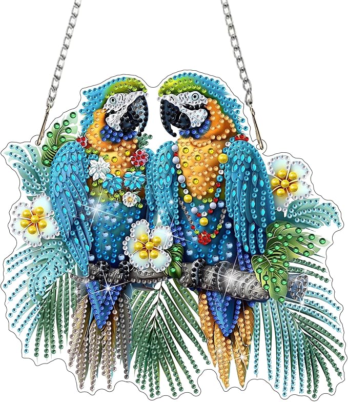 DOMROM Parrot Diamond Art Hanging Kits for Adults Beginners, Special Shaped Crystal Diamond Painting Parrot Pendant, DIY Diamond Art Suncatchers Bird for Home Garden Wall Decor Gift