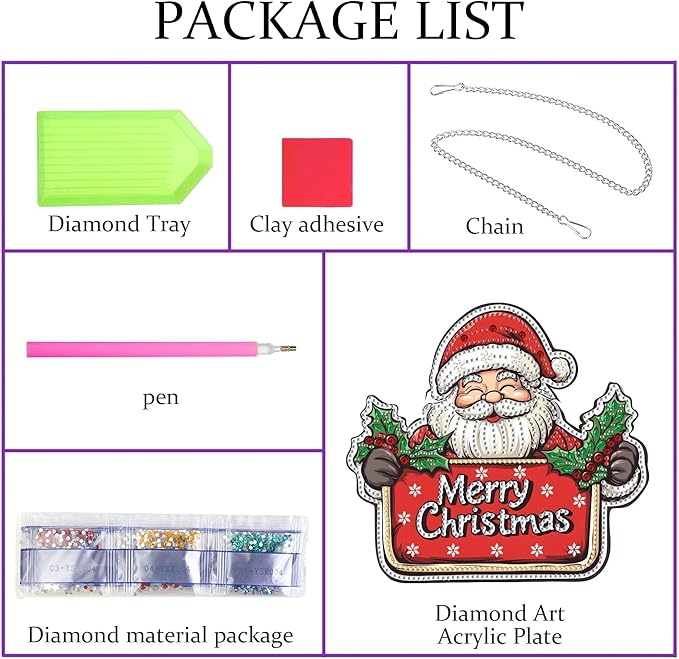 Pavemlo Hanging Diamond Art Kits for Adults Santa Claus – 8x8 Inch Double-Sided Acrylic Board DIY Crystal Diamond Suncatcher Pendant, Sparkling Home Wall or Window Decoration Handmade Gift