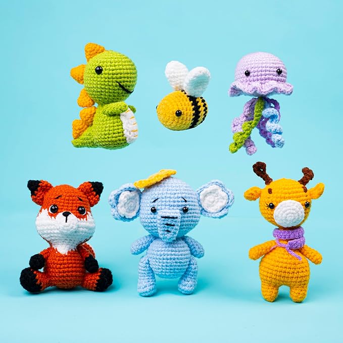 CROBABIO 6Pcs Crochet Kit for Beginners, 2026 DIY Craft for Adults and Kids, Great Gift for Crochet Lovers, Crocheting Animal Kits with Step by Step Videos,Yarn,Crochet Hook,Birthday Holiday Gift