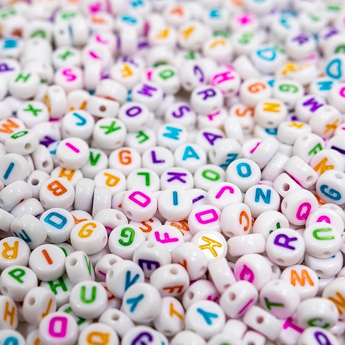 1450Pcs Acrylic 4x7mm Round Letter Beads Kits Alphabet A-Z (Extra for Vowel Letter) Colorful Heart and Star Beads for Bracelets Necklaces DIY Jewelry Making (White and Color)