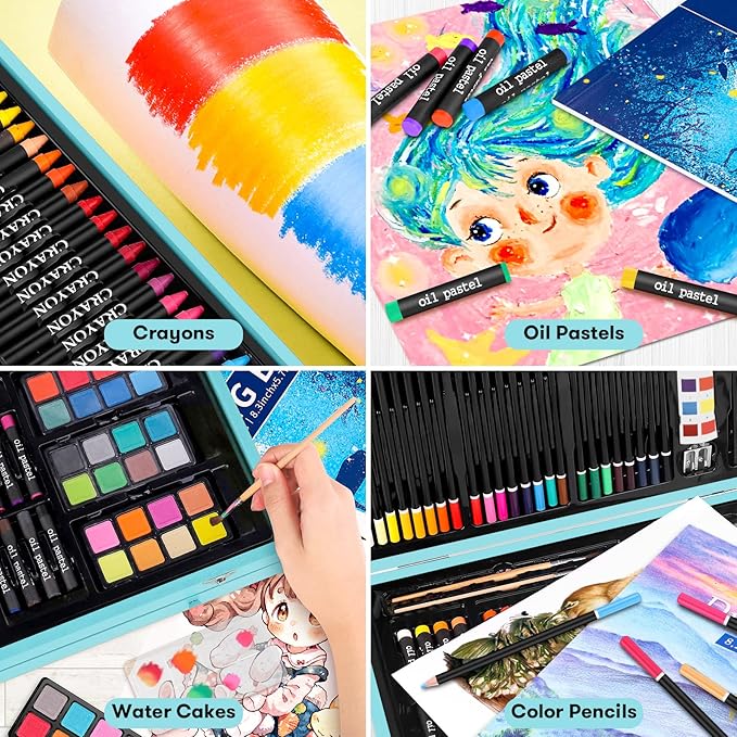 iBayam Arts and Crafts Gifts for Kids 6-14 Year Teens Boys Girls Christmas Gifts, 150-Pack Art Set Kits with 2 Sketch Pads, Coloring Book, 24 Colored Pencils, 24 Oil Pastels, 24 Watercolor, 60 Crayons
