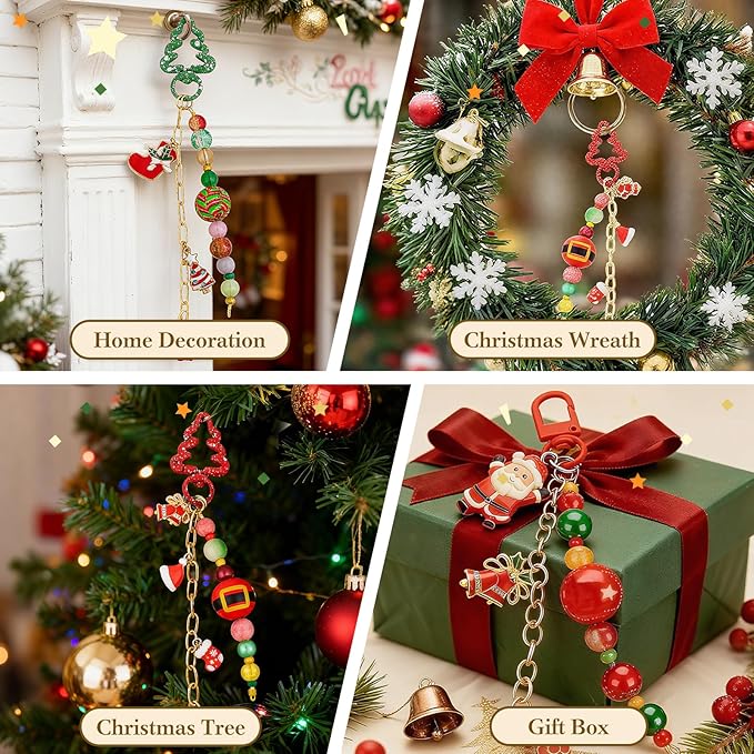 Ecoofor 251 Pcs Christmas Keychain Making Kit for Adults — Includes 20 Keychain Clips, 25 Extender Chains, 81 Charms, Beading Accessories, Jewelry Pliers — DIY Bag Charms & Jewelry Craft Kit